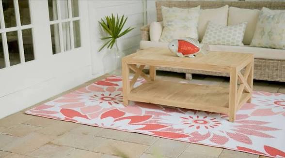 Barbara king 8x11 reversible dahlia flower patio mat, coral