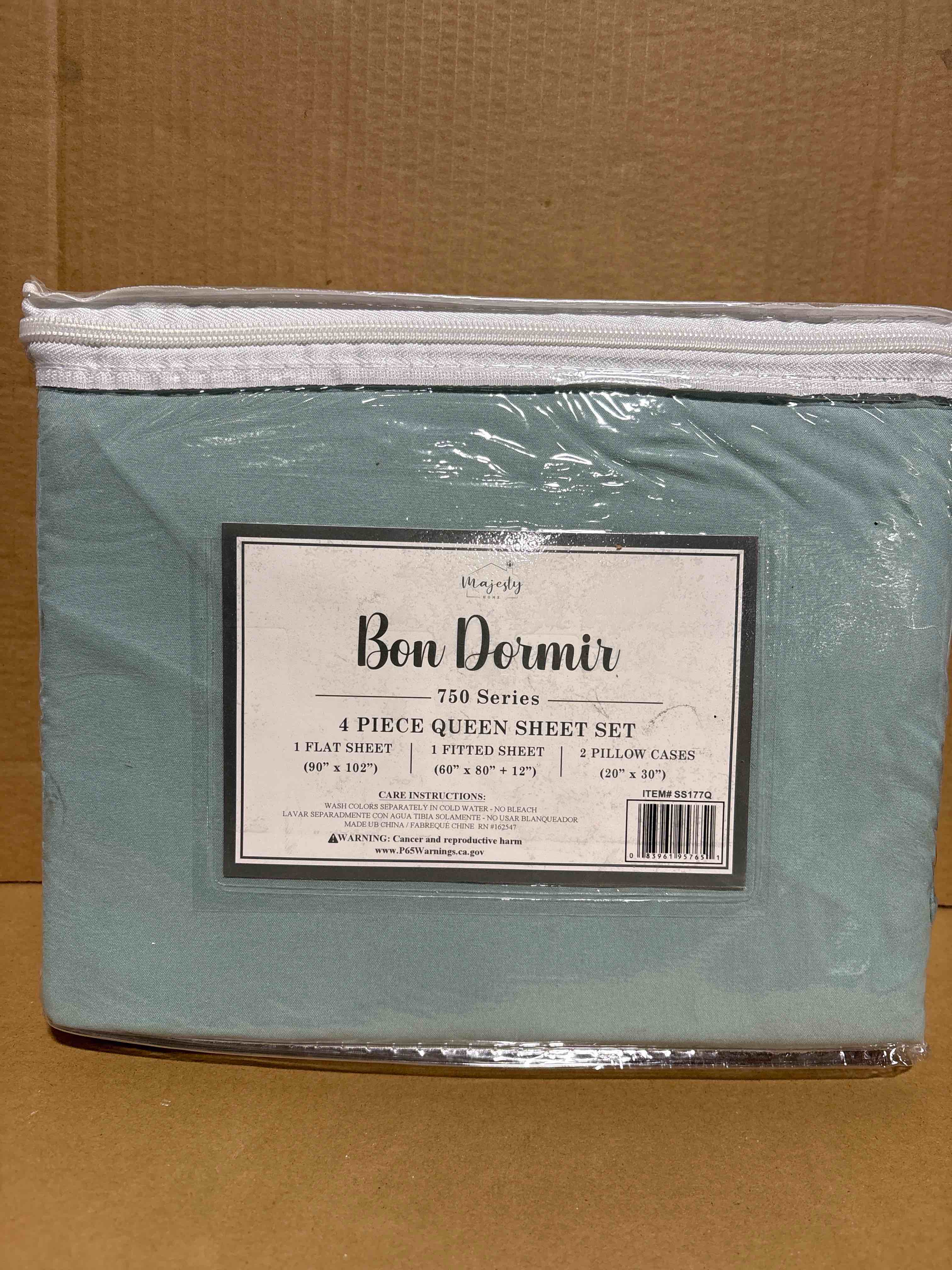 Bon Dormir 750 series 4 piece queen sheet set includes one flat sheet one fitted sheet two pillowcases
