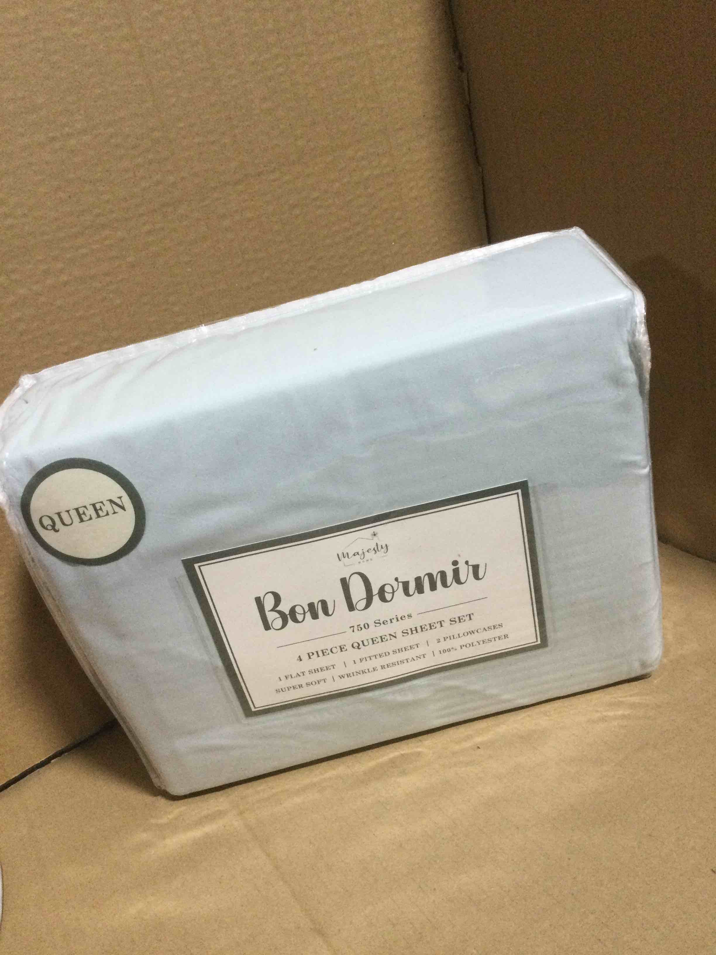 Bon Dormir 750 series 4 piece queen sheet set includes one flat sheet one fitted sheet two pillowcases