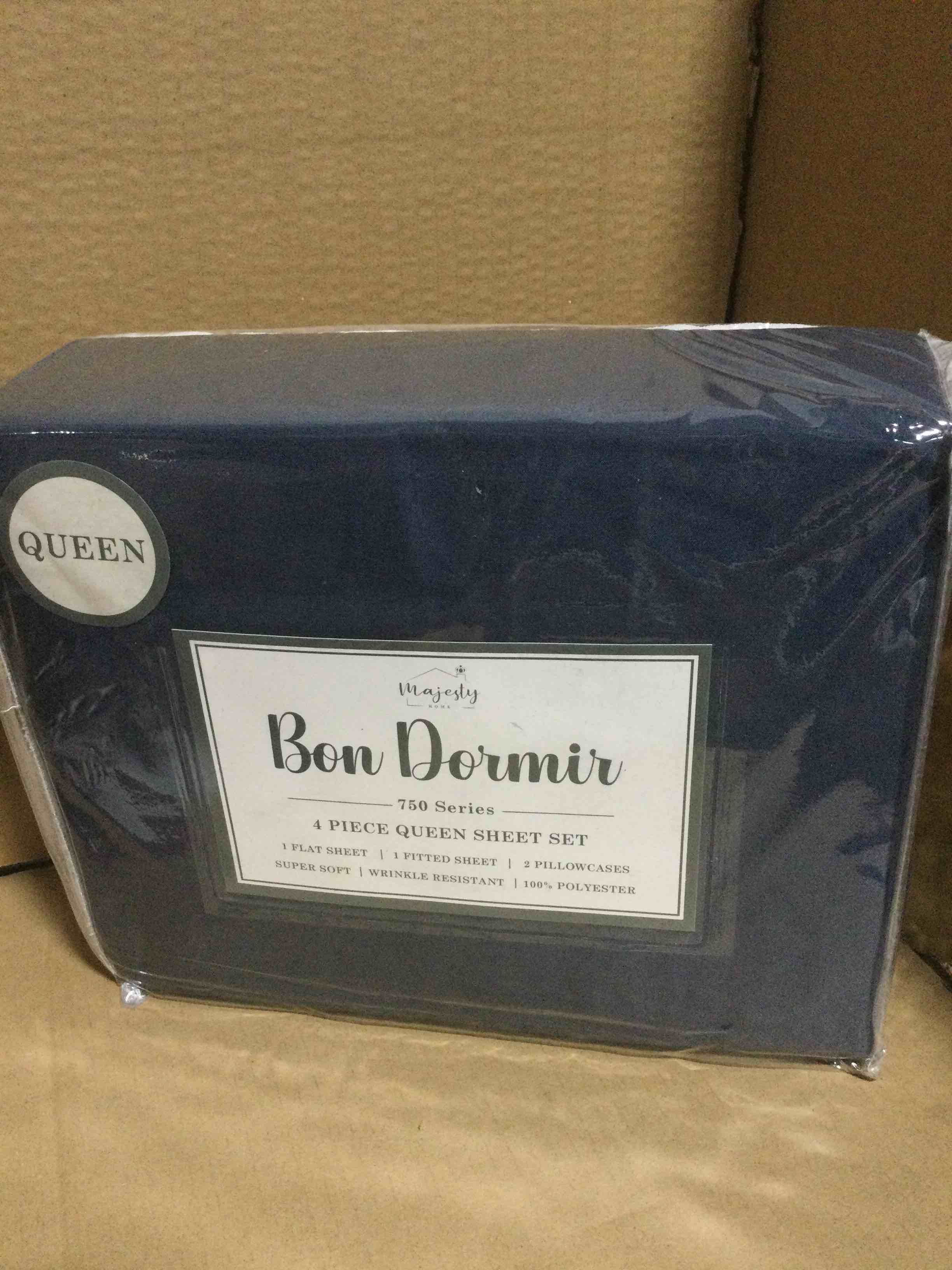Condition photo showing New/Like New for Bon Dormir 750 series 4 piece queen sheet set includes one flat sheet one fitted sheet two pillowcases