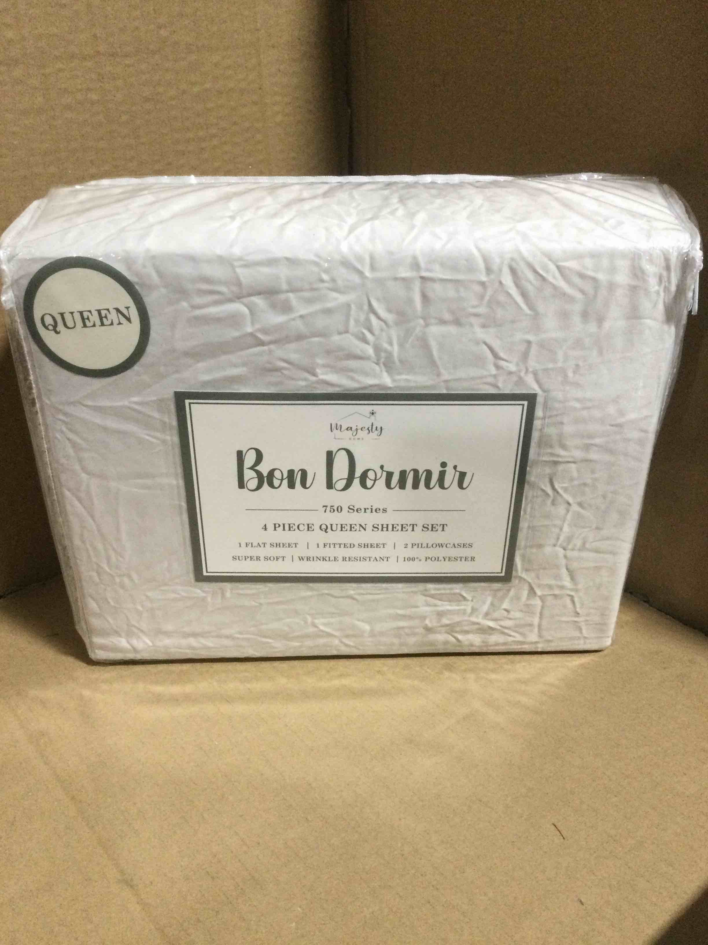 Condition photo showing New/Like New for queen Bon Dormir 750 series 4 piece queen sheet set includes one flat sheet one fitted sheet two pillowcases