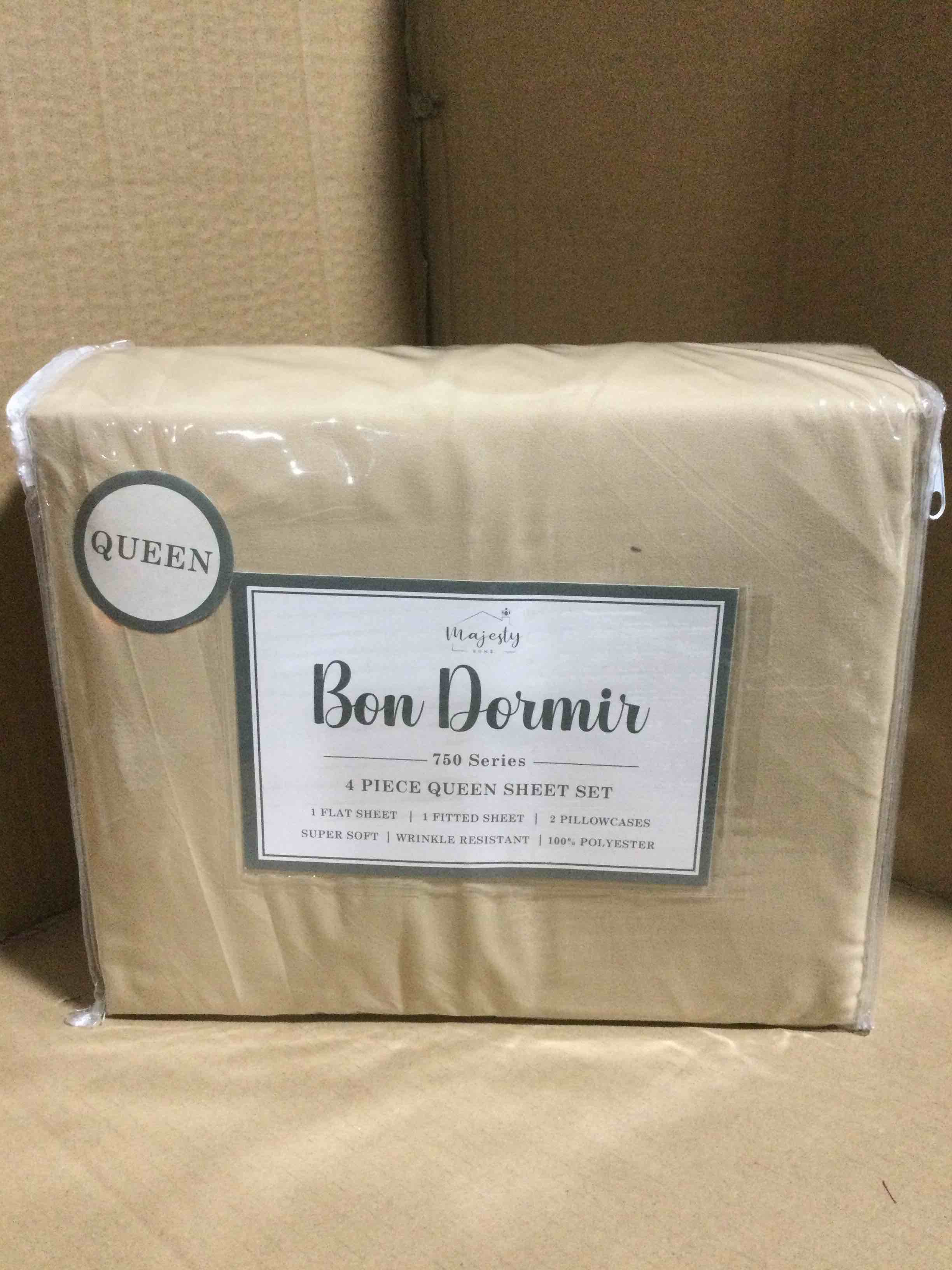 Condition photo showing New/Like New for queen Bon Dormir 750 series 4 piece queen sheet set includes one flat sheet one fitted sheet two pillowcases