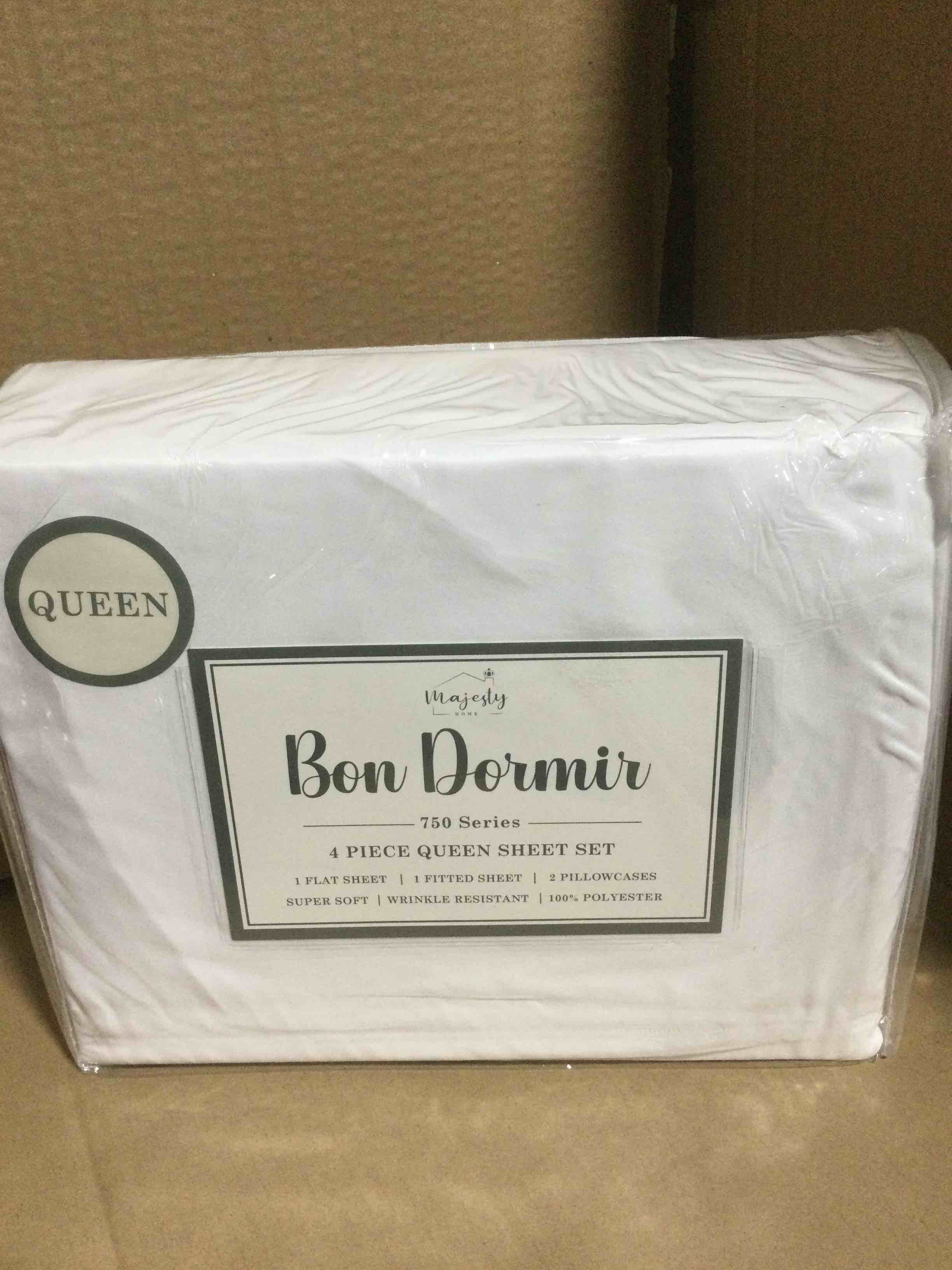 Condition photo showing New/Like New for queen Bon Dormir 750 series 4 piece queen sheet set includes one flat sheet one fitted sheet two pillowcases