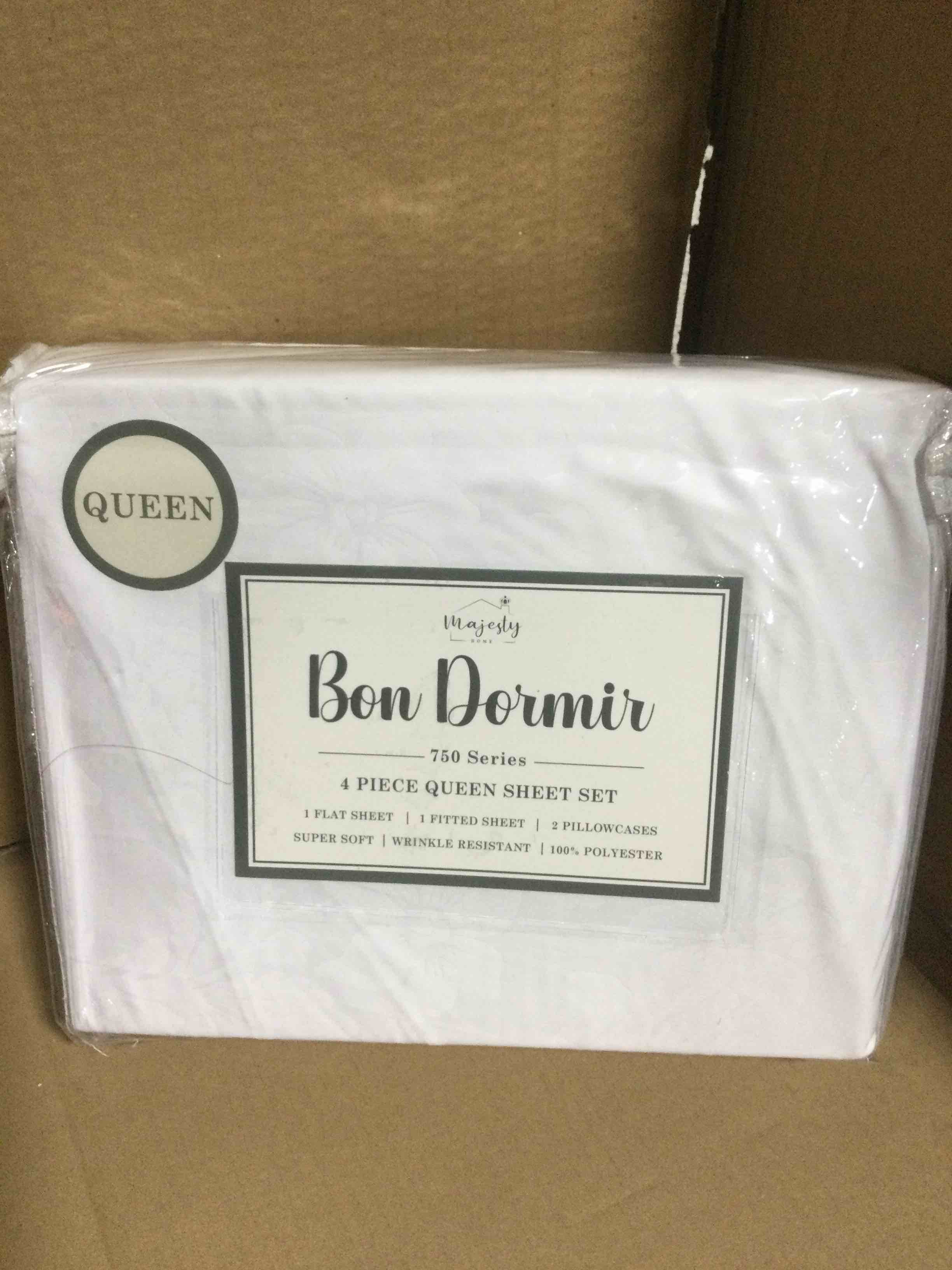 Condition photo showing New/Like New for queen Bon Dormir 750 series 4 piece queen sheet set includes one flat sheet one fitted sheet two pillowcases