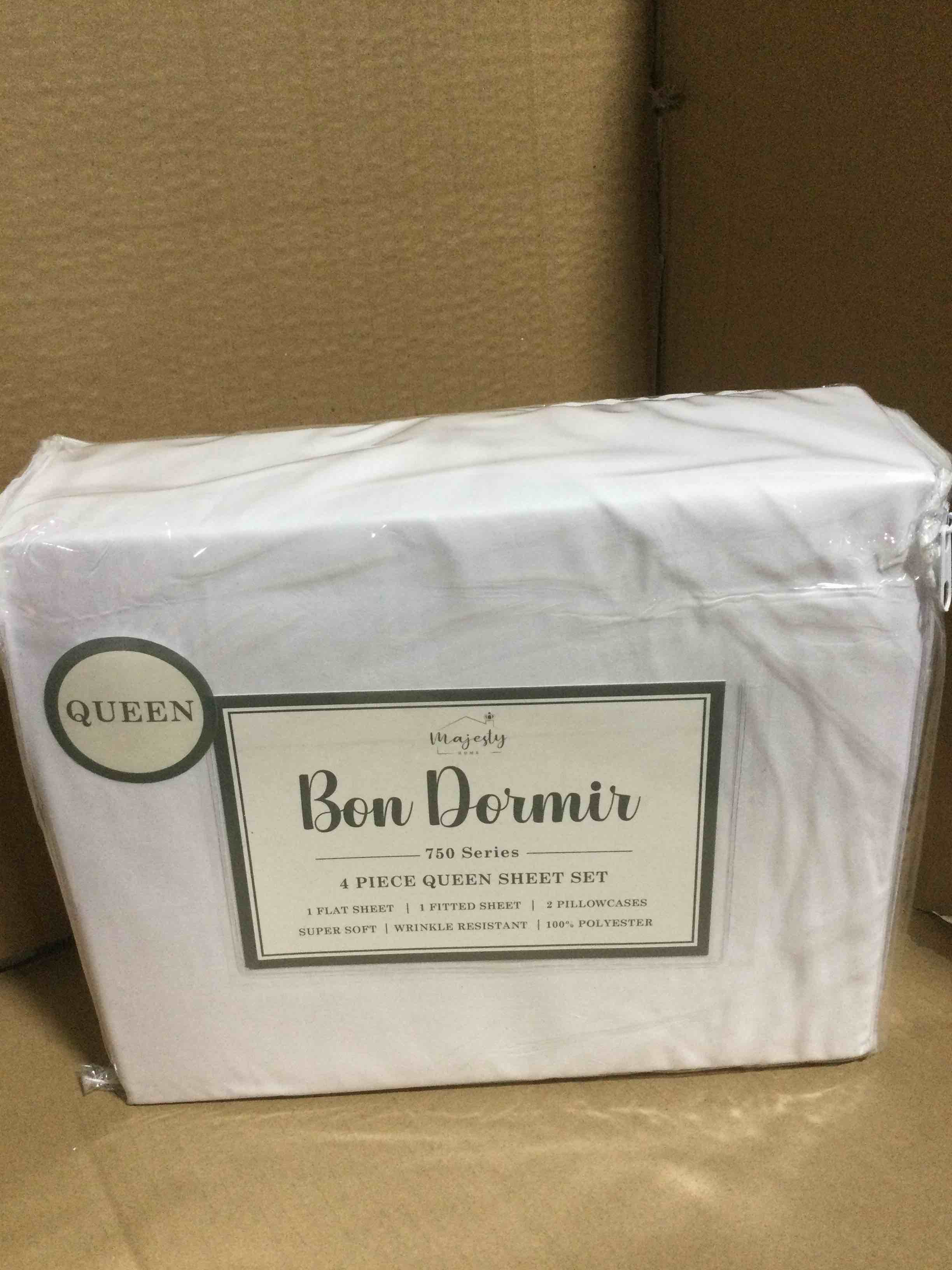 Condition photo showing New/Like New for queen Bon Dormir 750 series 4 piece queen sheet set includes one flat sheet one fitted sheet two pillowcases
