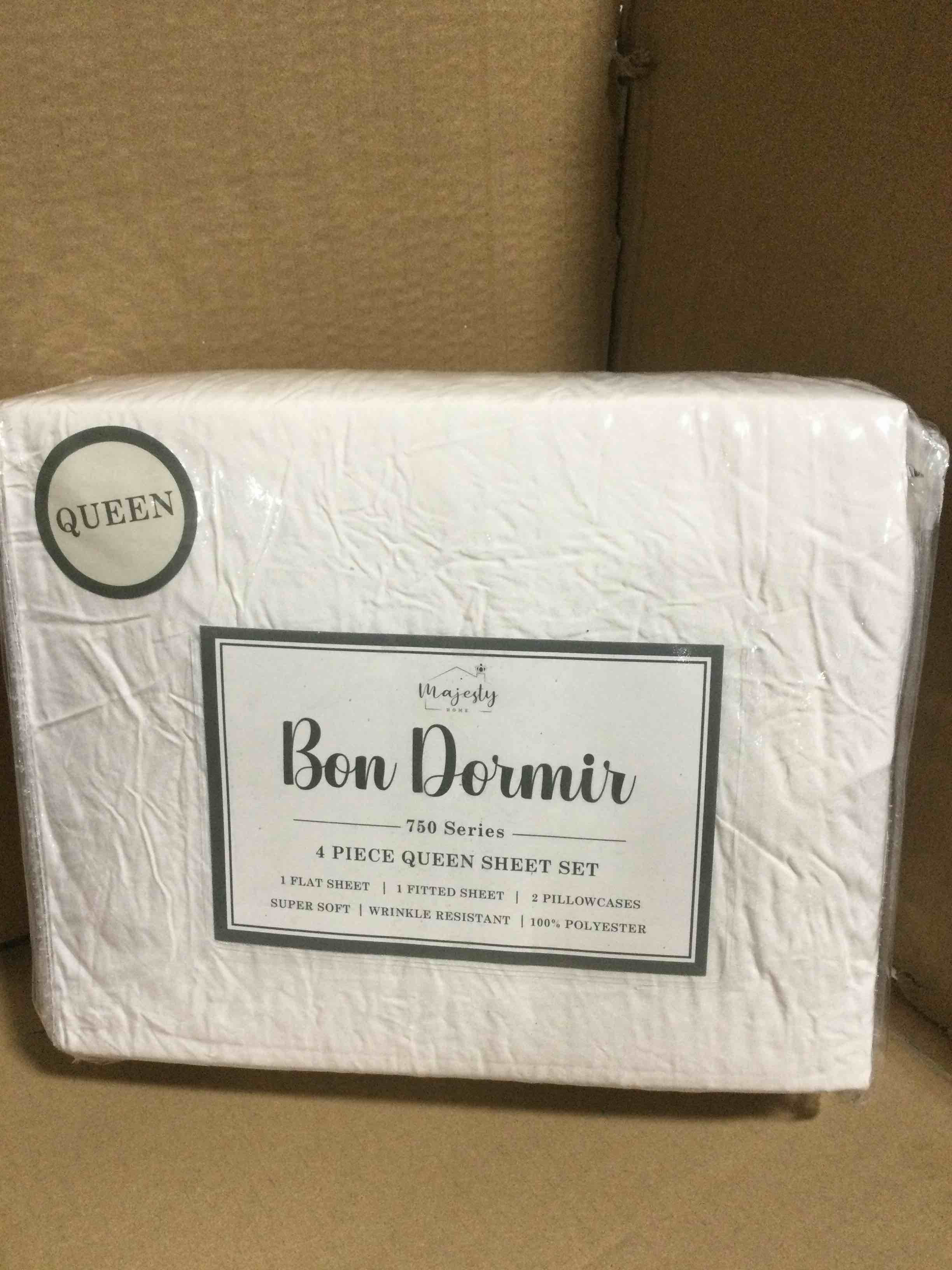 Condition photo showing New/Like New for queen Bon Dormir 750 series 4 piece queen sheet set includes one flat sheet one fitted sheet two pillowcases