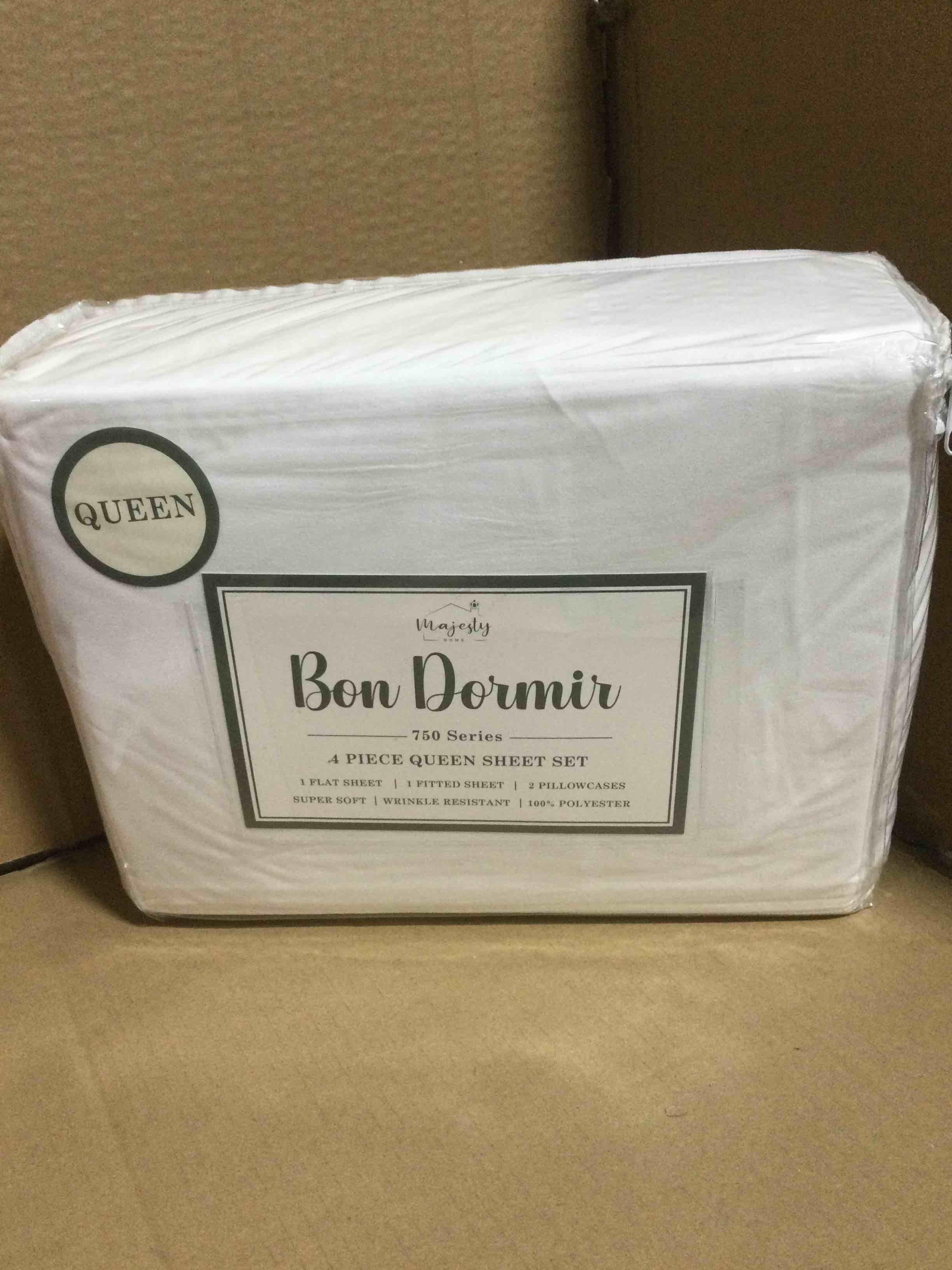 Condition photo showing New/Like New for Queen Bon Dormir 750 series 4 piece queen sheet set includes one flat sheet one fitted sheet two pillowcases