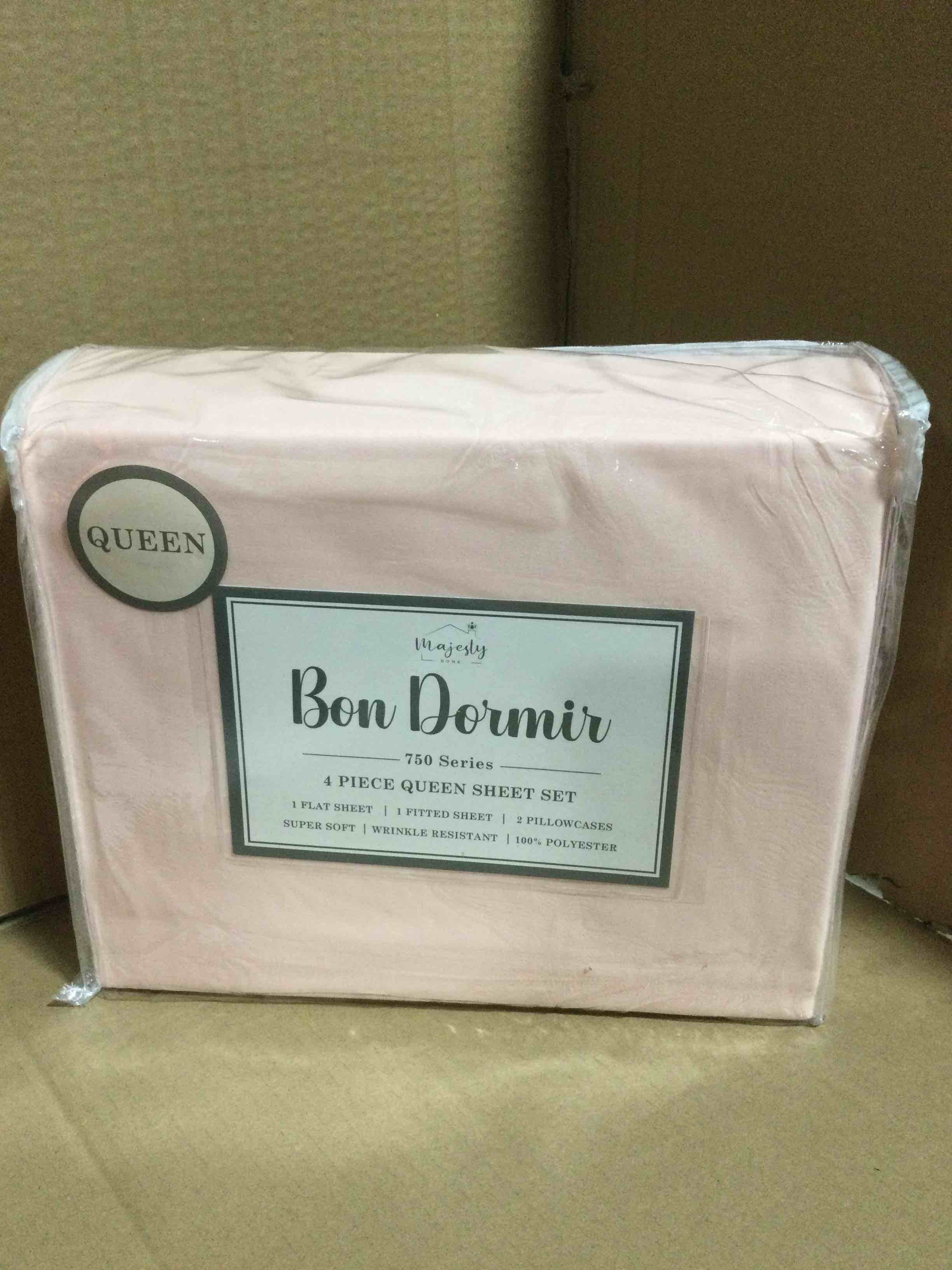 Condition photo showing New/Like New for Queen Bon Dormir 750 series 4 piece queen sheet set includes one flat sheet one fitted sheet two pillowcases