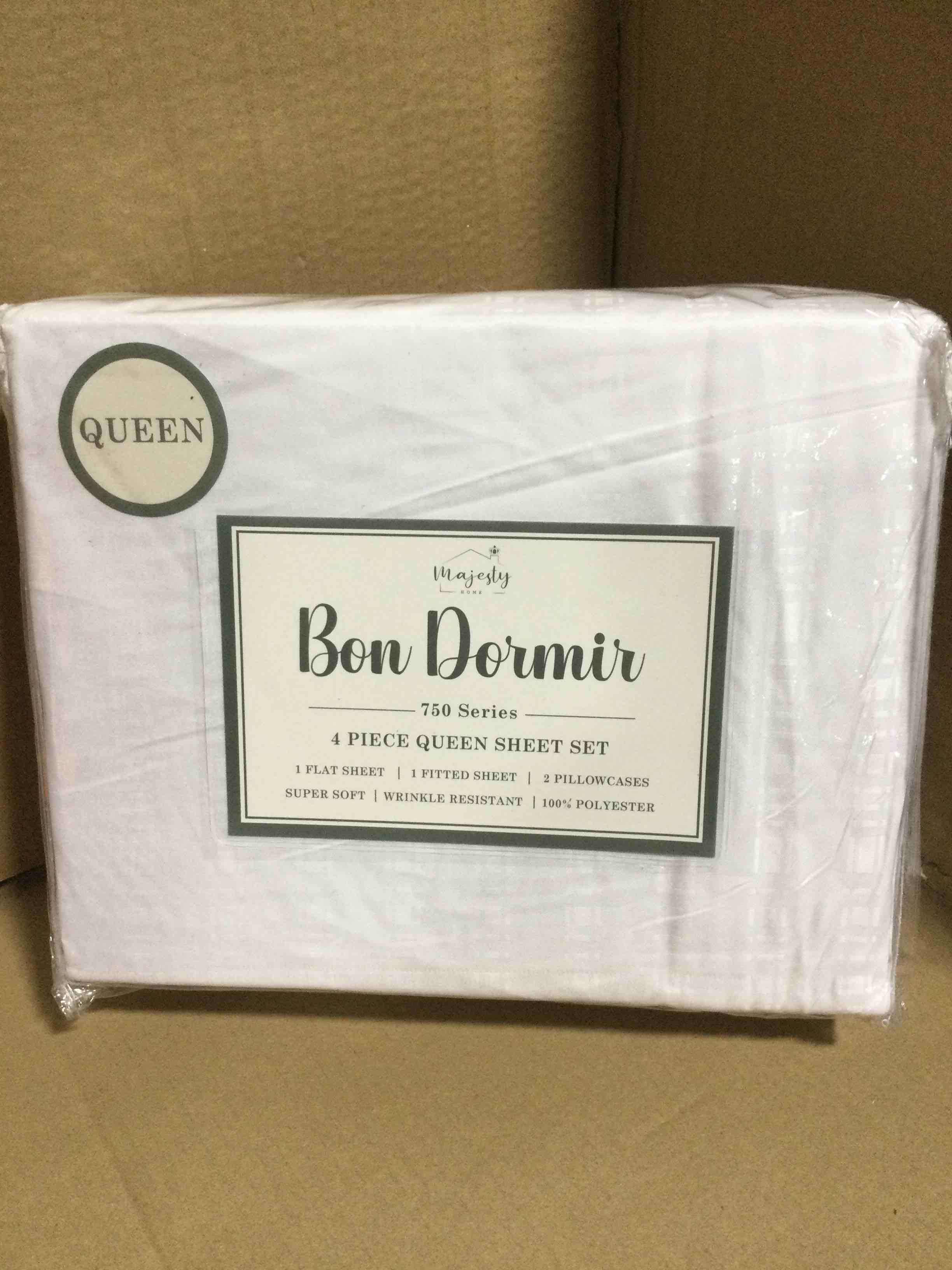 Condition photo showing New/Like New for Queen Bon Dormir 750 series 4 piece queen sheet set includes one flat sheet one fitted sheet two pillowcases