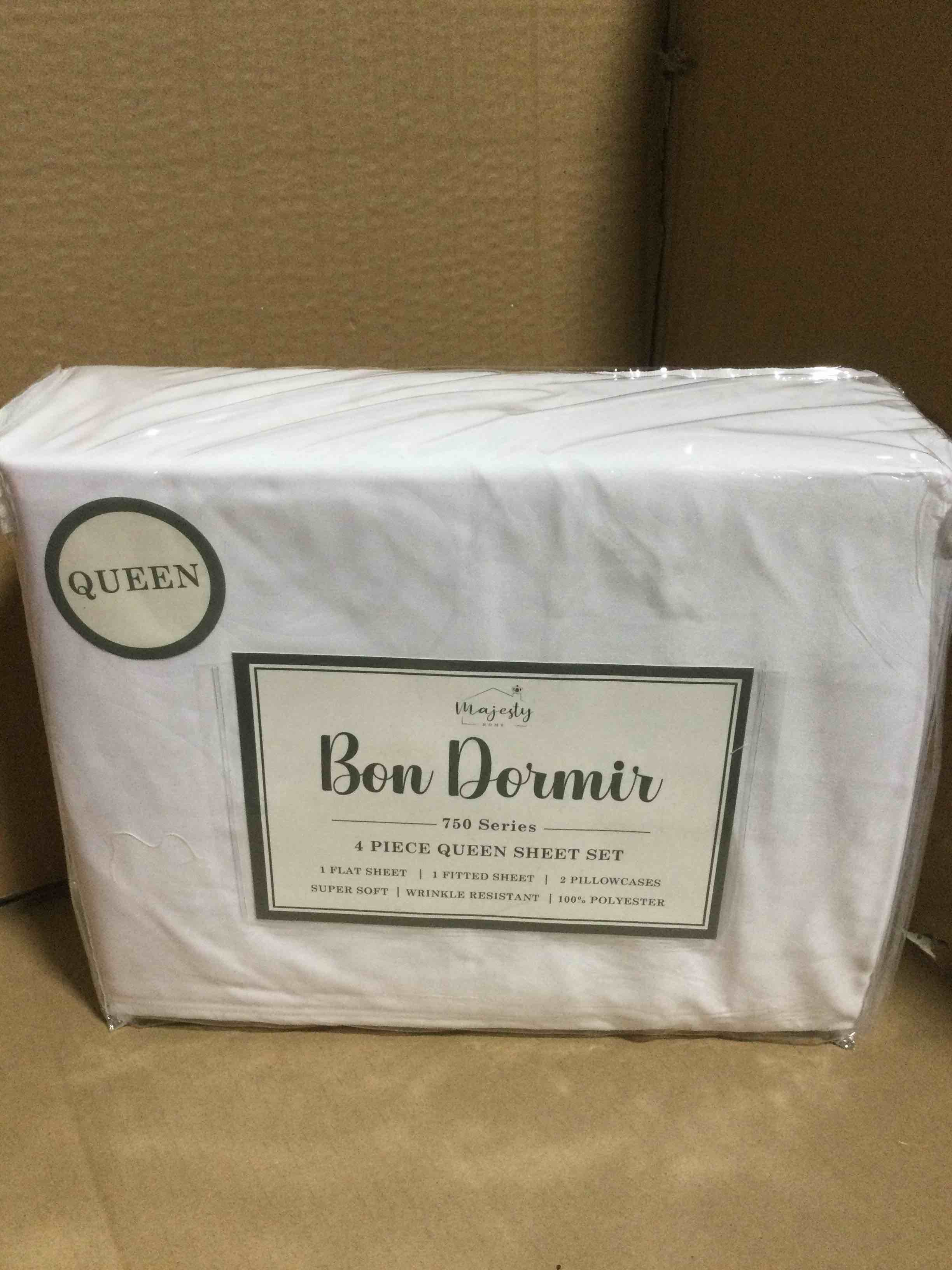 Condition photo showing New/Like New for Queen Bon Dormir 750 series 4 piece queen sheet set includes one flat sheet one fitted sheet two pillowcases