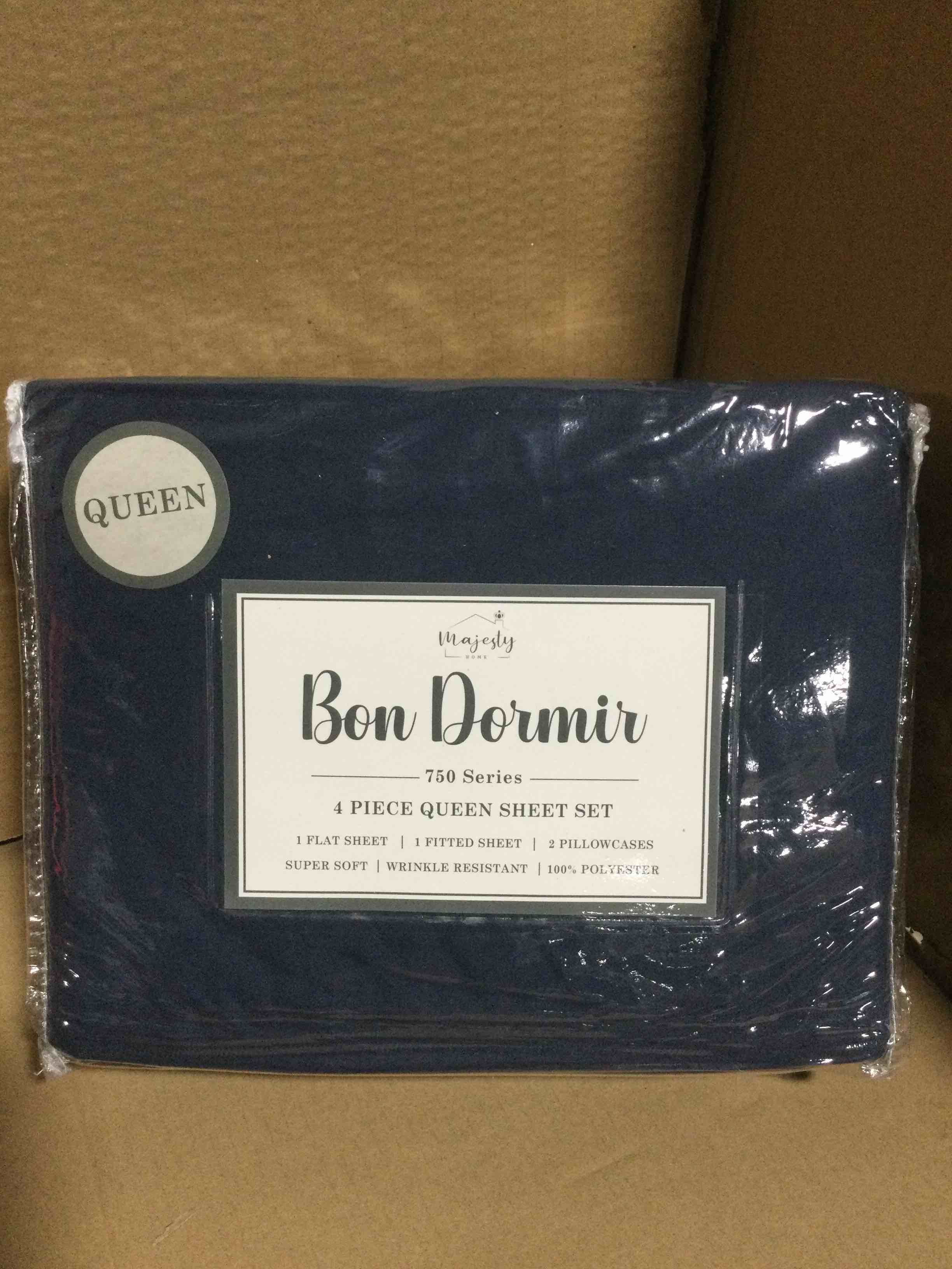 Condition photo showing New/Like New for Queen Bon Dormir 750 series 4 piece queen sheet set includes one flat sheet one fitted sheet two pillowcases