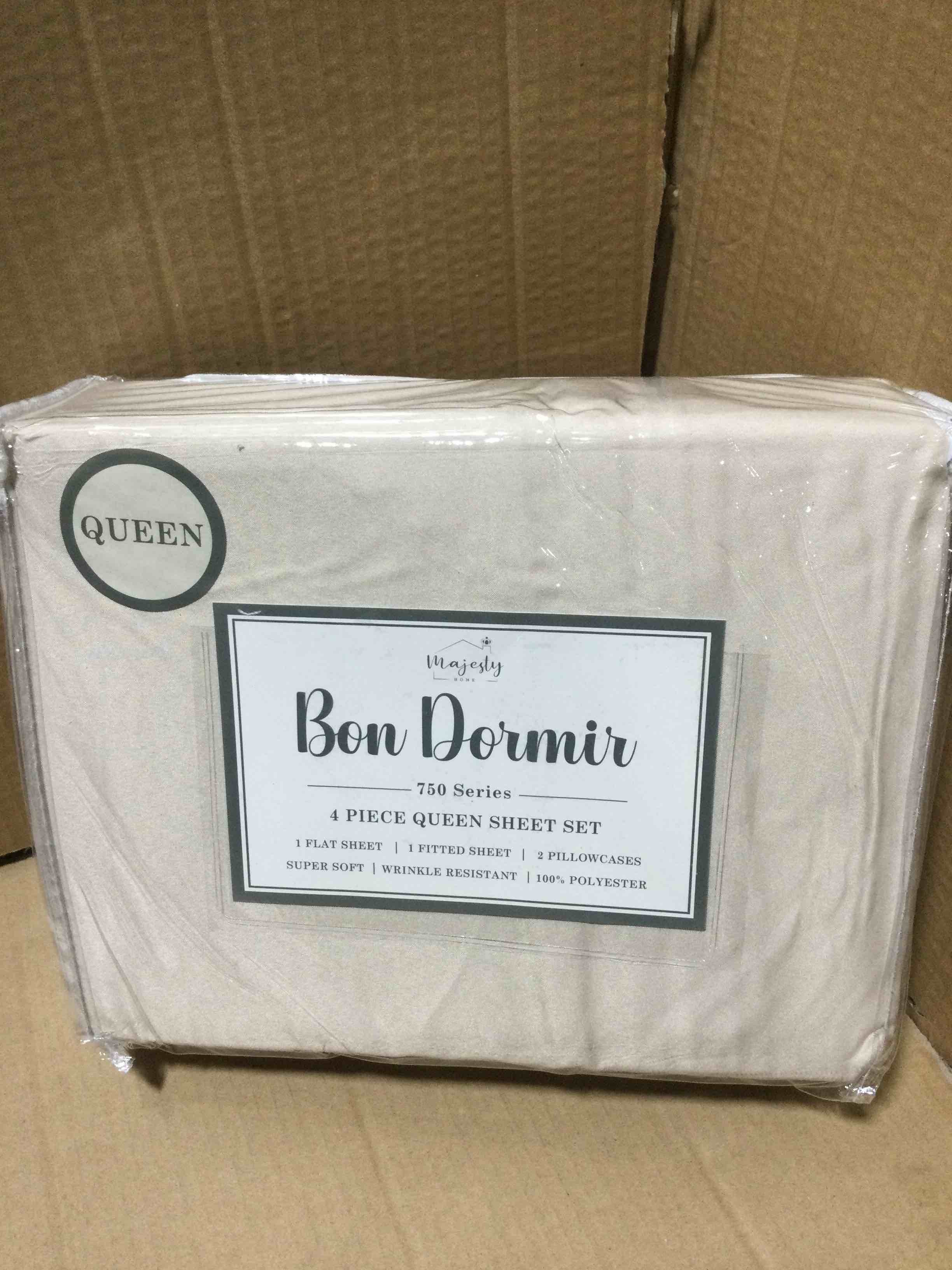 Condition photo showing New/Like New for Queen Bon Dormir 750 series 4 piece queen sheet set includes one flat sheet one fitted sheet two pillowcases