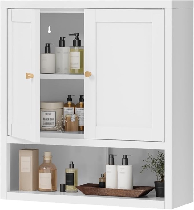 2-Door White Metal Bathroom Wall Cabinet