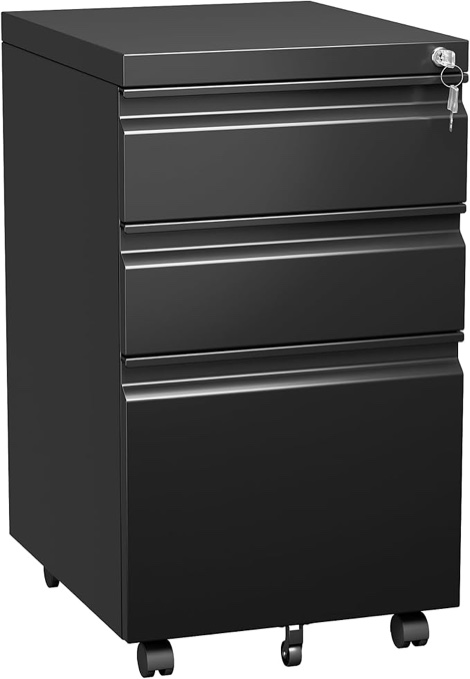Black 3-Drawer Mobile Metal Cabinet 