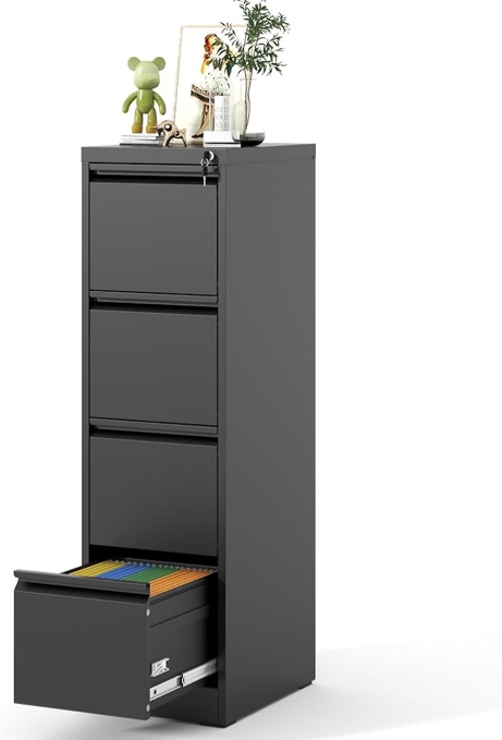 Black 4-Drawer Metal File Cabinet 