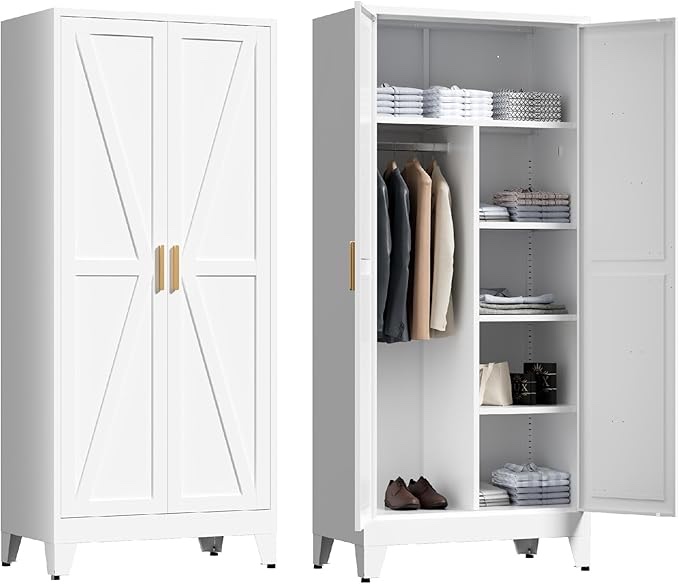 White Metal Wardrobe Cabinet 