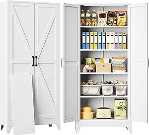 White Metal Farmhouse Storage Cabinet 