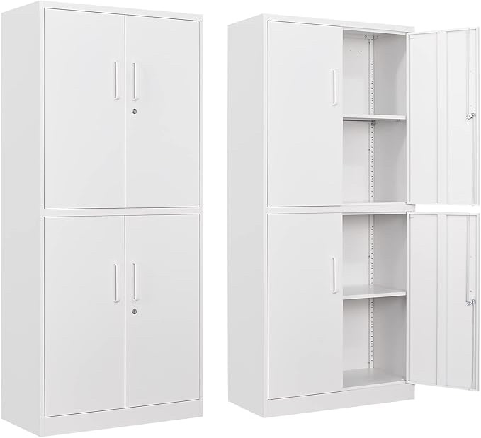 Yizosh Metal Storage Locking Cabinet with 4 Doors and 2 Adjustable Shelves