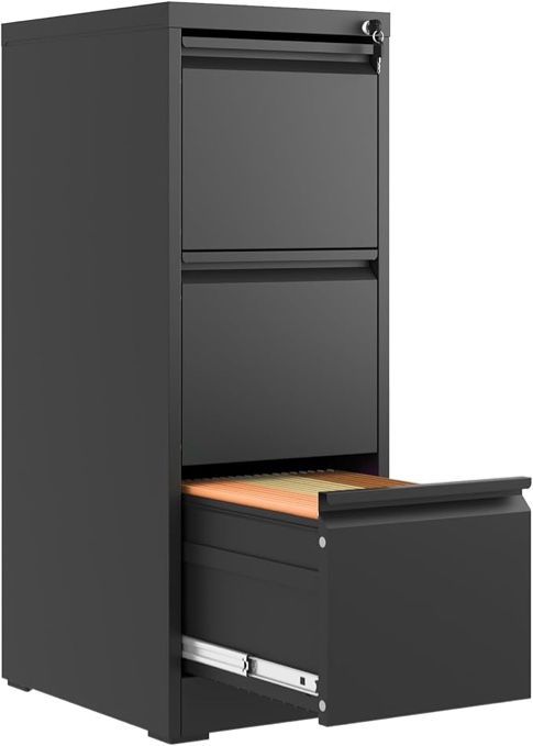 Black 3-Drawer Vertical Metal Filing Cabinet 