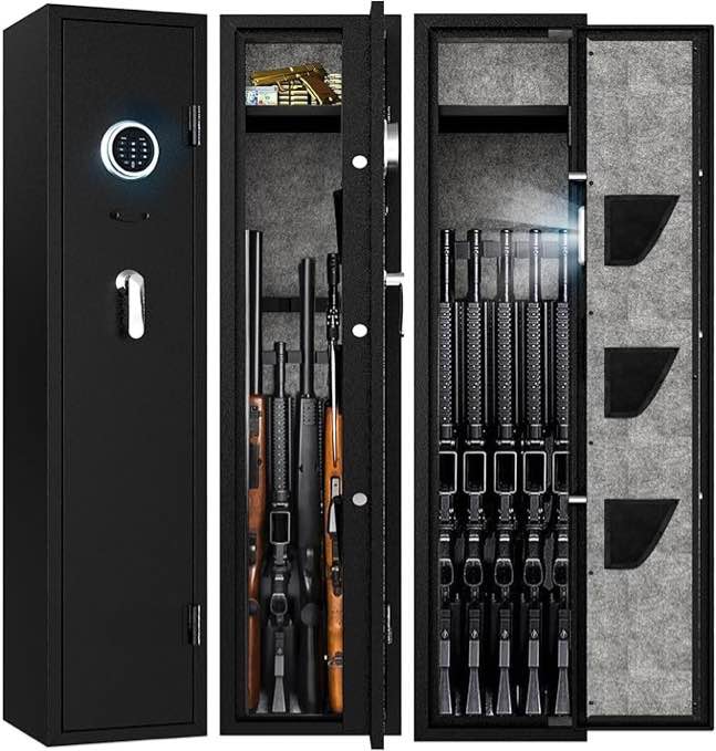EMAXEE 5-8 Rifle Gun Safe, Gun Cabinet for Home Rifle and Pistols with Upgraded Digital Keypad and LED Light, Quick Access Firearm Safes & Cabinets with Removable Shelf and Racks