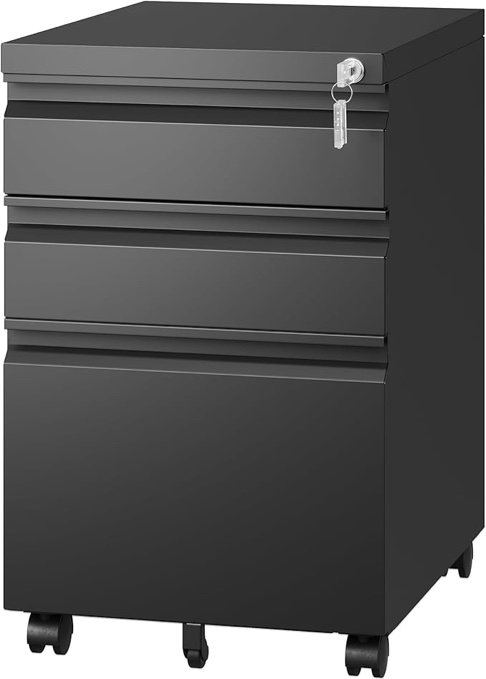 Black 3-Drawer Mobile Metal Cabinet 