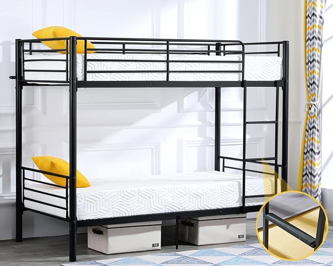 Bunk Bed Twin Over Twin for Kids/Teens/Adults Heavy Duty 2 Decker Bed with Flat Ladder and 13 inches High Guardrail