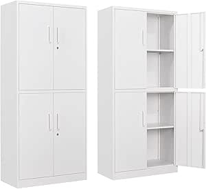 Yizosh Metal Storage Locking Cabinet with 4 Doors and 2 Adjustable Shelves