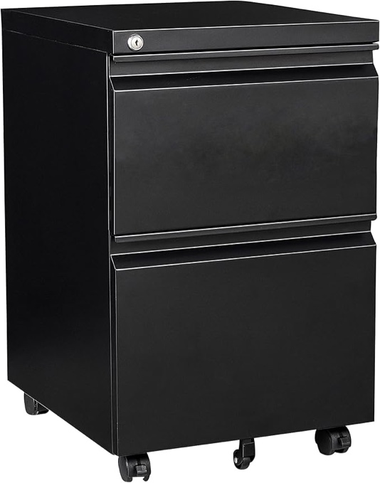 Black 2-Drawer Mobile Metal Filing Cabinet