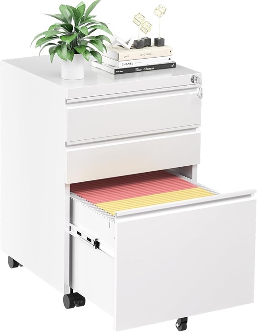 White 2-Drawer Mobile Metal Filing Cabinet 