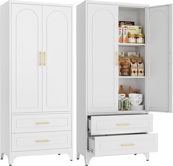 White 2-Door and 2-Drawer Steel Pantry 