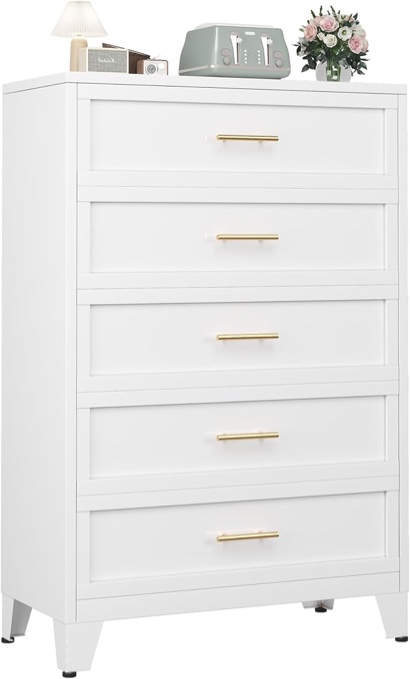 White 5-Drawer Metal Dresser 