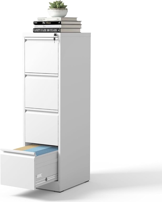 White 4-Drawer Vertical Metal Filing Cabinet 