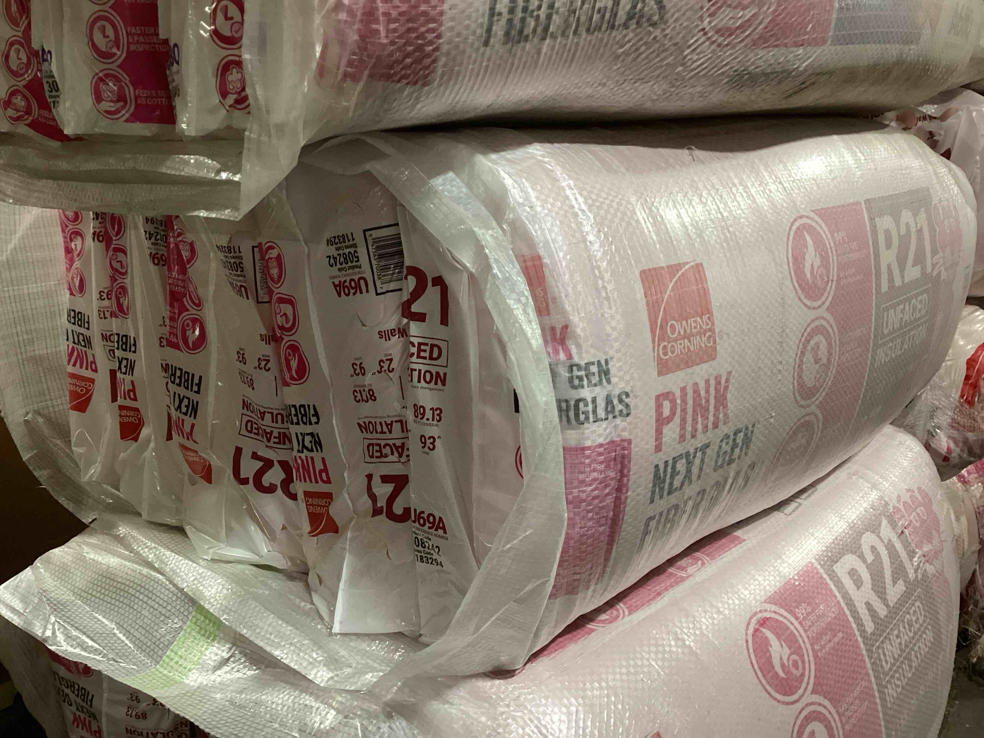 5 Bags of Owen’s Corning R-21 Pink Next Gen Fiberglass Unfaced Batt Insulation, 5.5in x 23in x 93in, 6 Pieces Per Bag And 89.13 Sq.Ft. Per Bag, Your Bid Per Bag