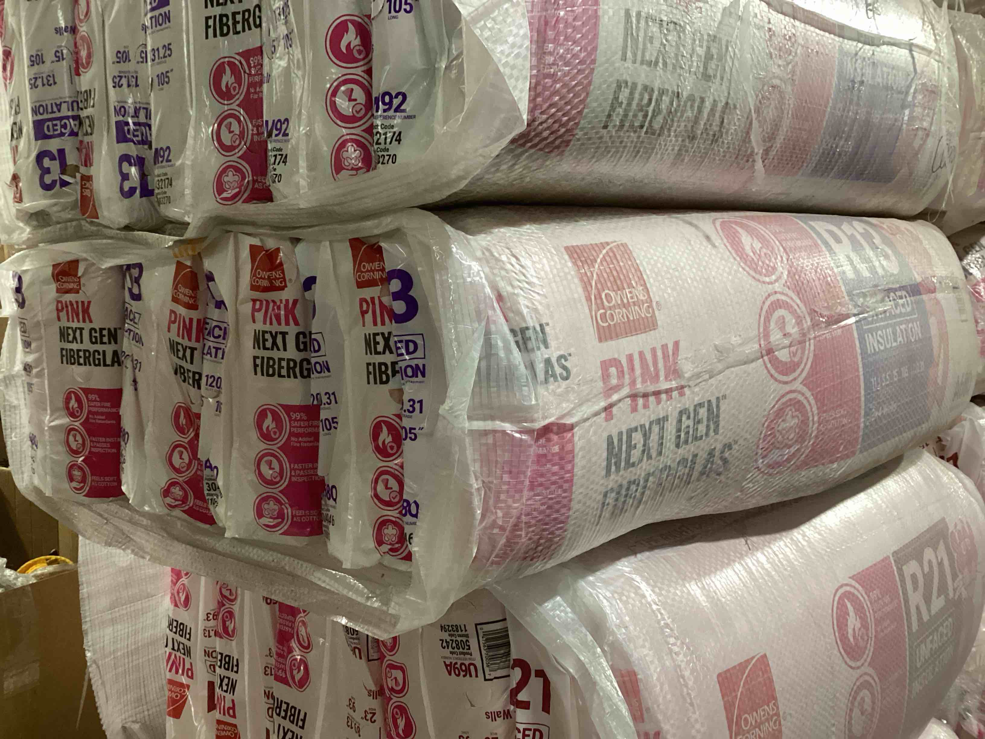 5 Bags of Owen’s Corning R-13 Pink Next Gen Fiberglass Unfaced Batt Insulation, 3.5in x 15in 105in, 11 Pieces Per Bag And 120.31 Sq.Ft. Per Bag, Your Bid Per Bag