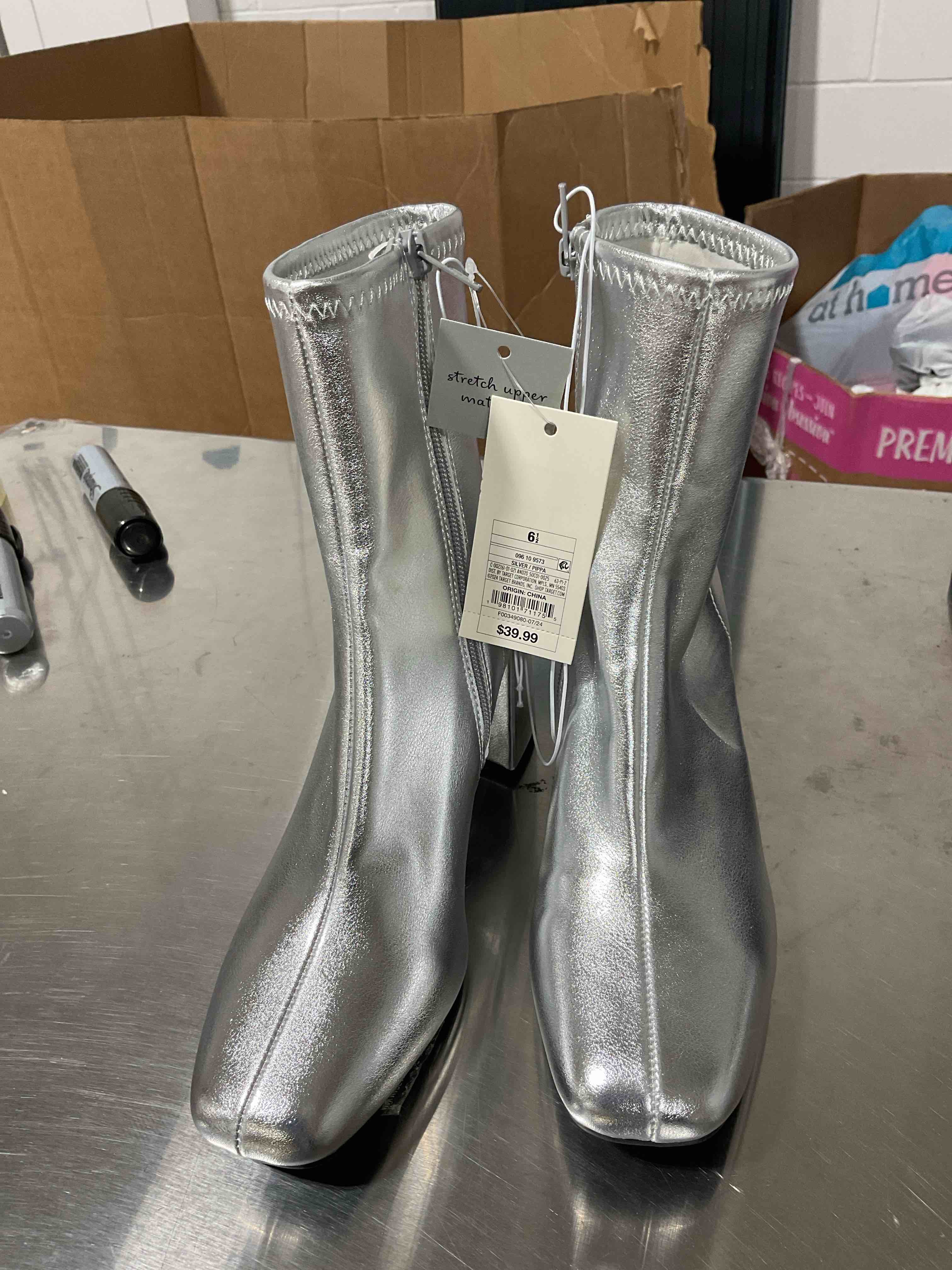 Women's Pippa Chunky Heel Ankle Boots - A New Day™ Silver 6.5