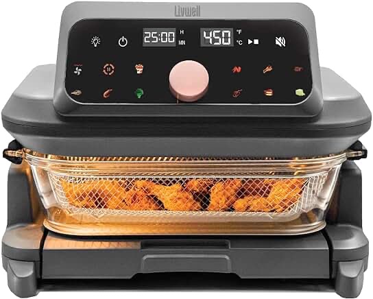 Livwell 6 Quart Glass Container Air Fryer with Pull-Out Drawer & Lid - Kitchen Gift - PFOA & PFAS-Fr