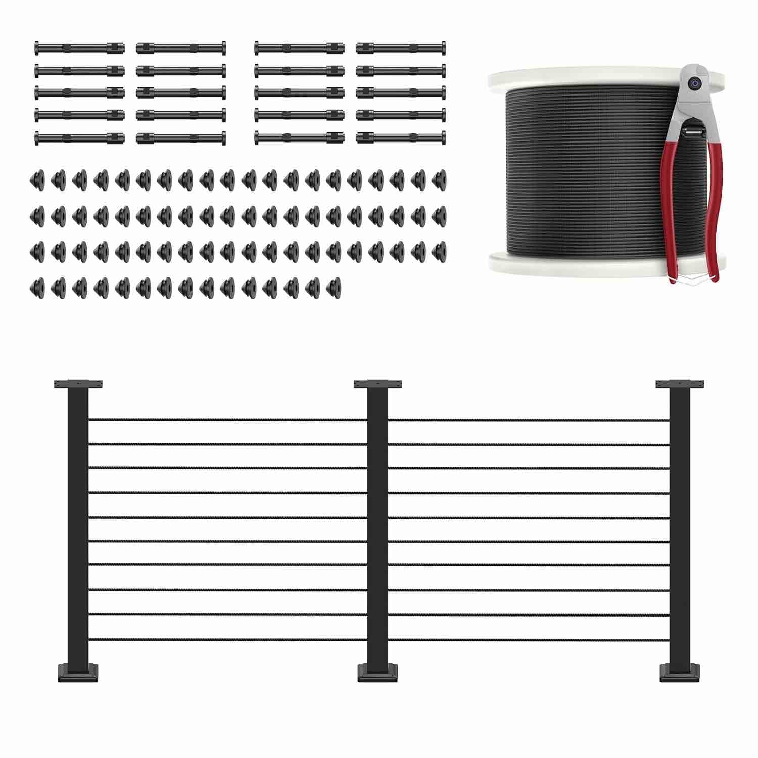 RailinGo 36" Side Mount Cable Railing Post Kits Include 4Pack Flat Top Level Drilled Cable Posts 250