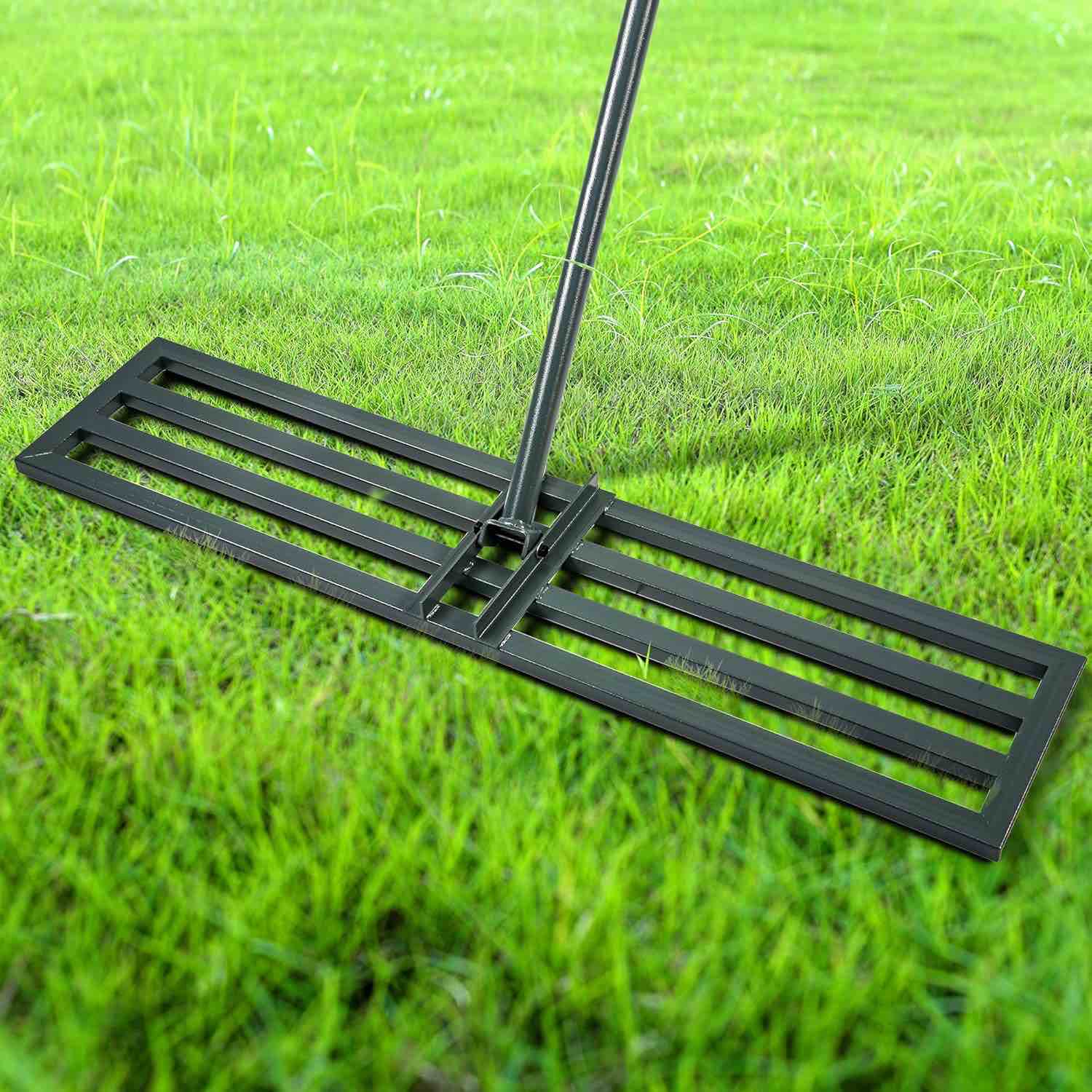 CALCHELE Lawn Leveling Rake Heavy Duty 30"x10" Ground Leveler with 5FT Adjustable Handle for Yard Ga