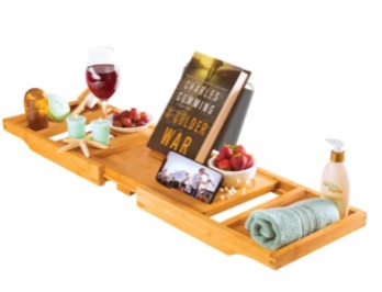 Luxury Bamboo Bathtub Tray Caddy - Expandable and Foldable Nons