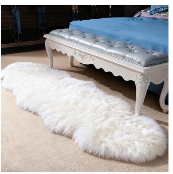 Genuine Sheepskin Rug with Little Patches-Real Fur Wool Sheep Skin Throw Pad Carpet for Bedroom Floor Living Room Sofa Fur(Ivory White,