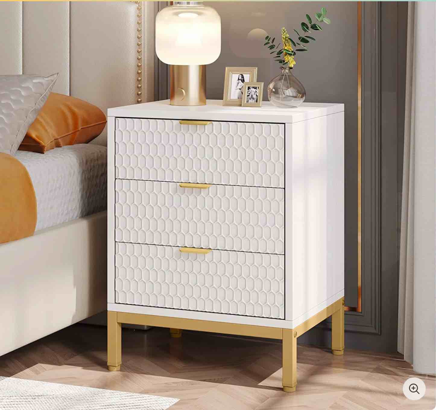 Modern Nightstand, 25.8" Tall Bedside Table with 3 Drawers