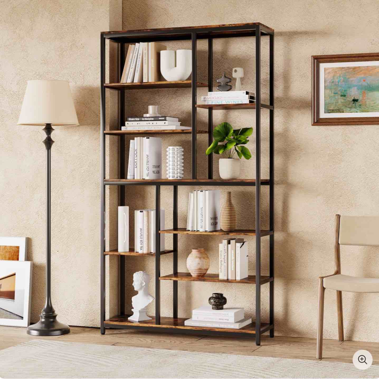 79" Tall Bookshelf, 8-Tier Staggered Etagere Bookcase Shelving Unit