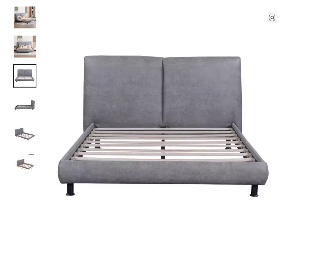 Queen Size Upholstered Platform Bed with 2 Large Headrests, Thick Fabric, Polyester, Gray Color box 2/3 