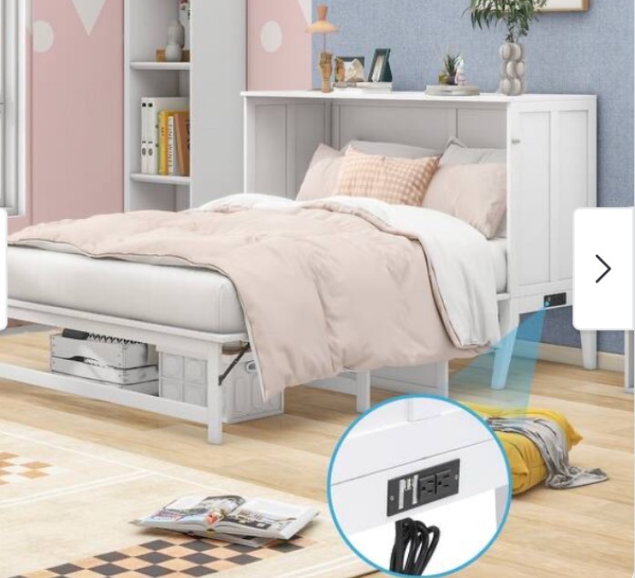 Queen Murphy Cabinet Bed with Built-in Charging Station and a Shelf There are two boxes 1/3 , 2/3