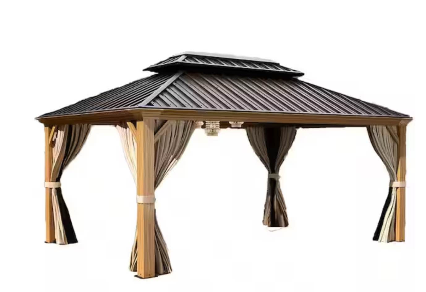 12 ft. x 16 ft. Hardtop Gazebo Metal Gazebo with Wood Grain Aluminum Frame, Galvanized Steel Double Roof( Box 3/5, 4/5 )
