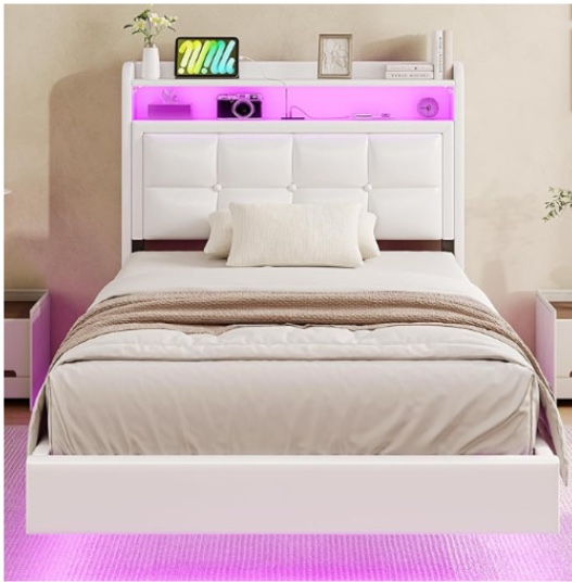 Sharwin Led Upholstered Bed frame Floating Bed frame with storage