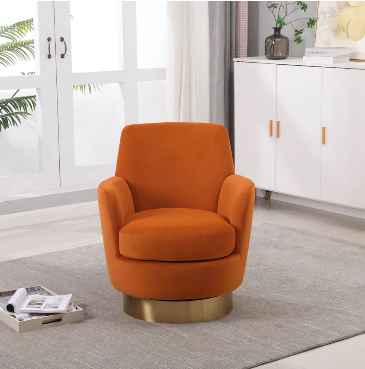 Swivel Barrel Chair Swivel Accent Chairs Armchair for Living Room with Gold Stainless Steel Base - Orange