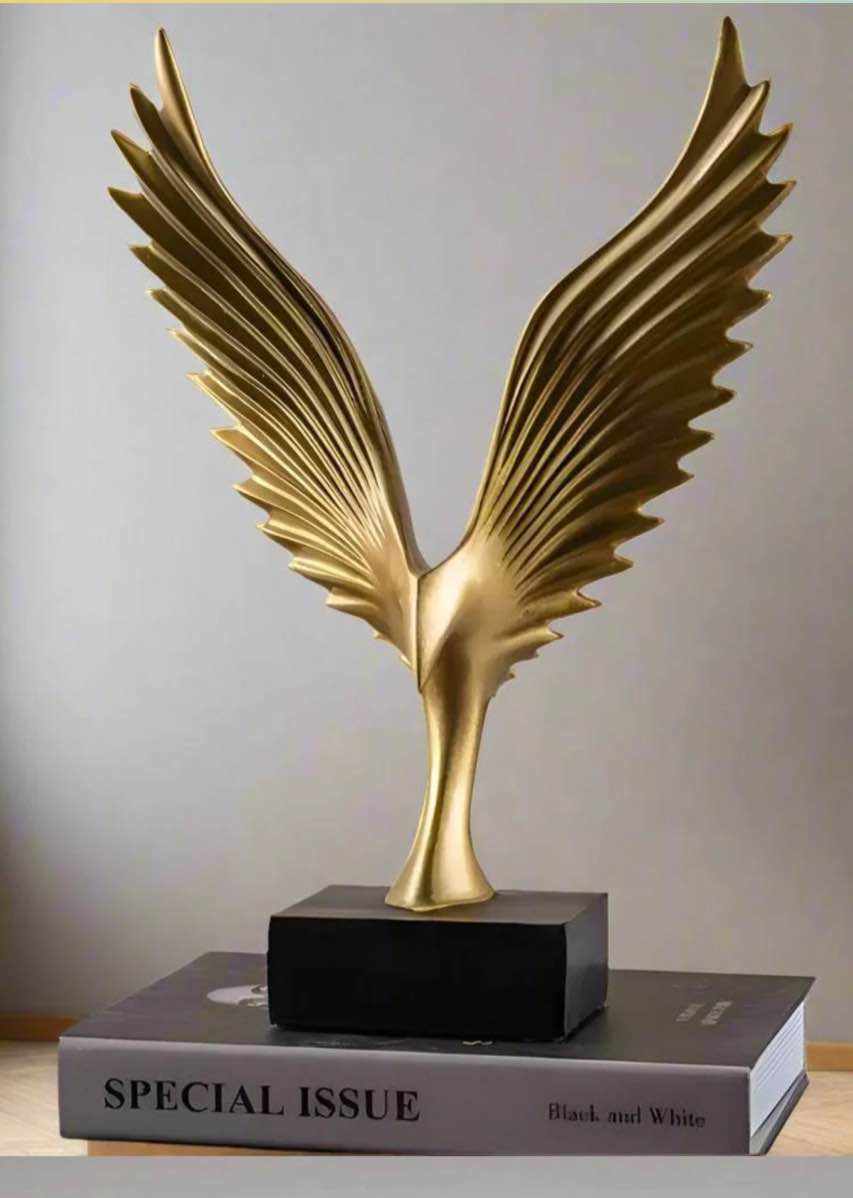 Abstract Golden Raptor Sculpture For Home Office Decor