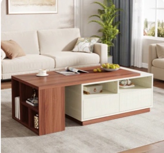 Endable Coffee Table With 2 Drawers And Storage Shelves, Rectangles