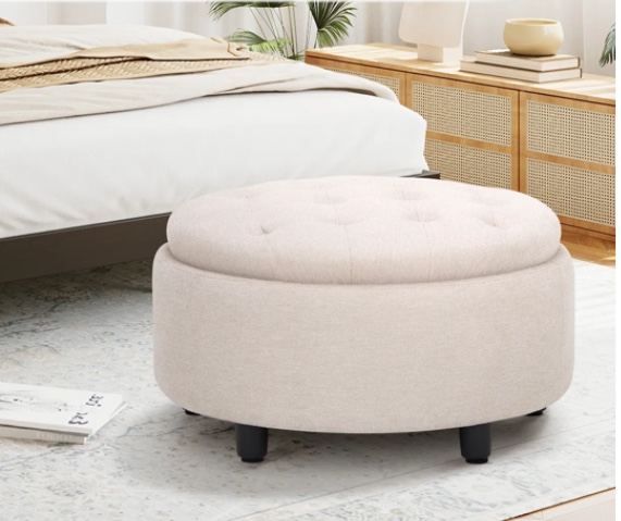 25'' Oversized Upholstered Round Storage Ottoman
